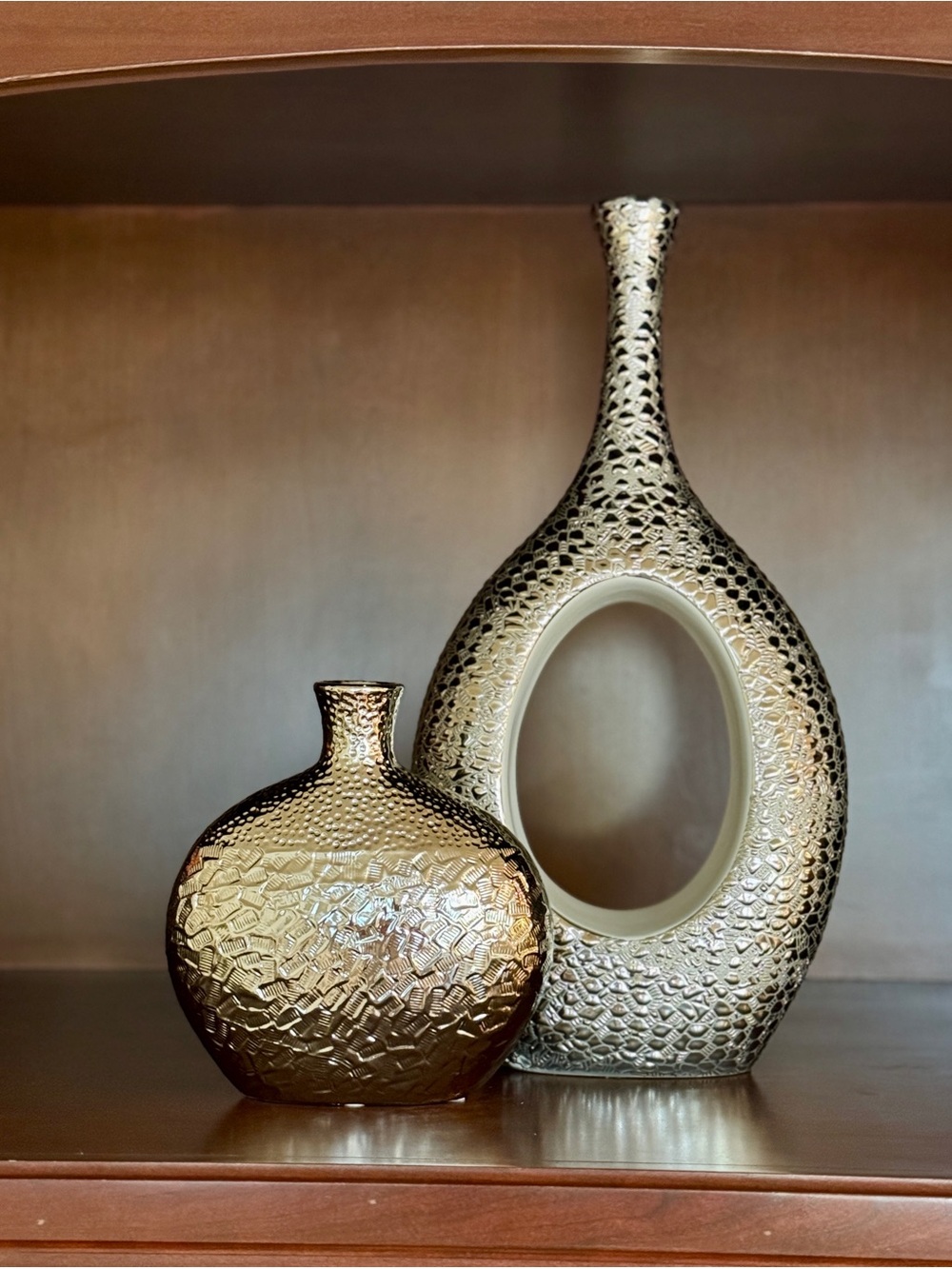Metallic Bronze Decorative Ceramic Vases Set - Elegant Home Accents - Picture 3 of 9
